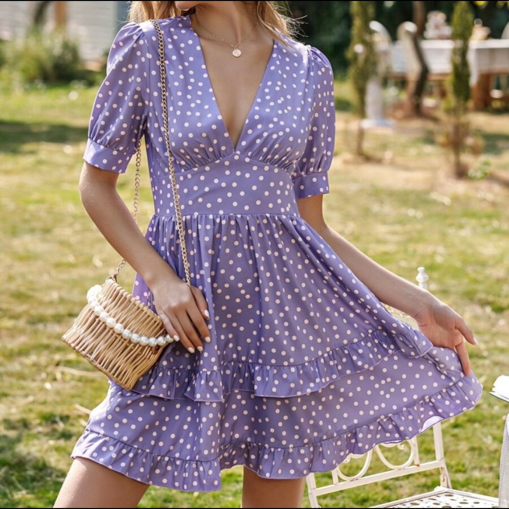 Purple & White Polka Dot Spring Dress